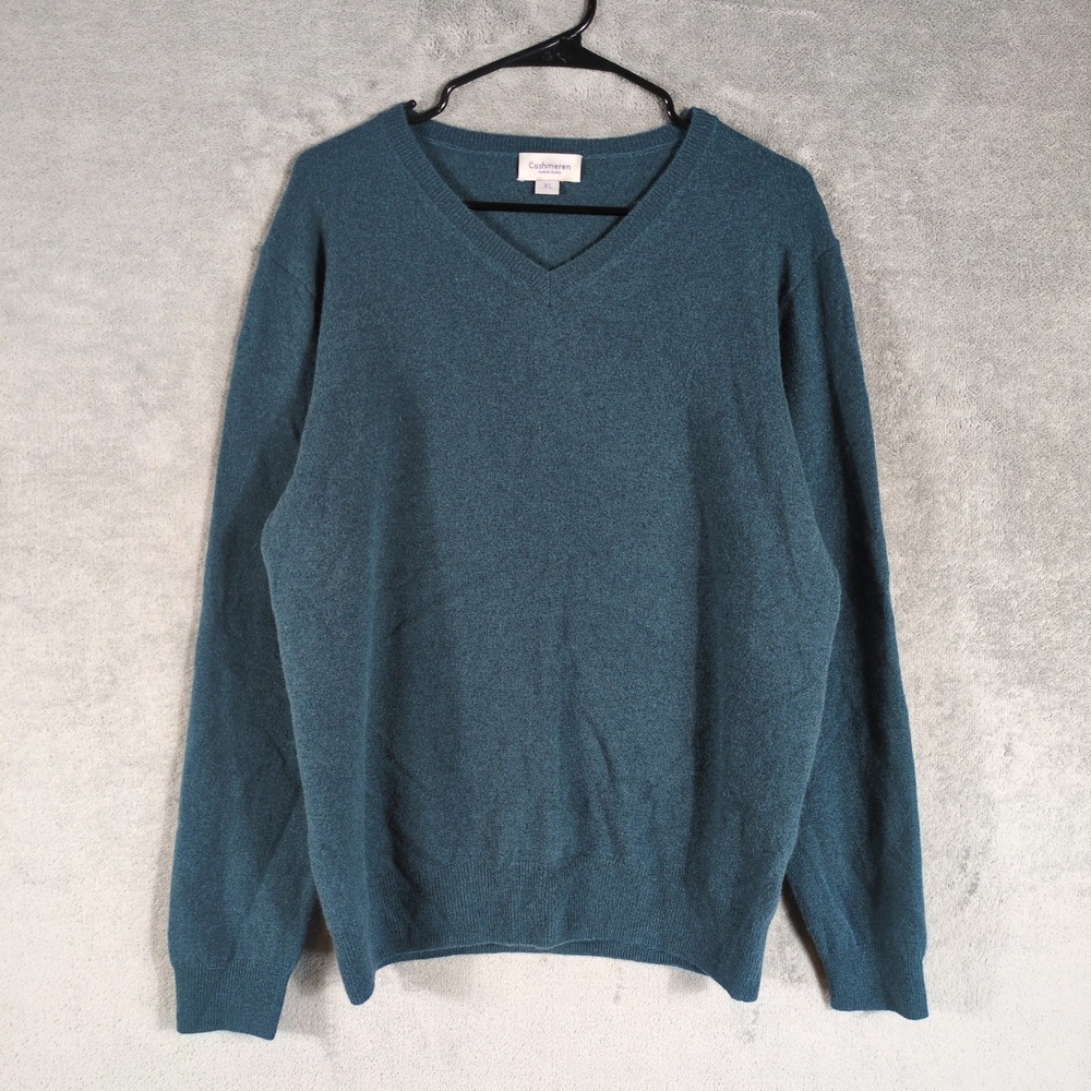 Cashmeren  XL V-Neck Sweater Teal Merino Wool Cashmere Blend Knit
